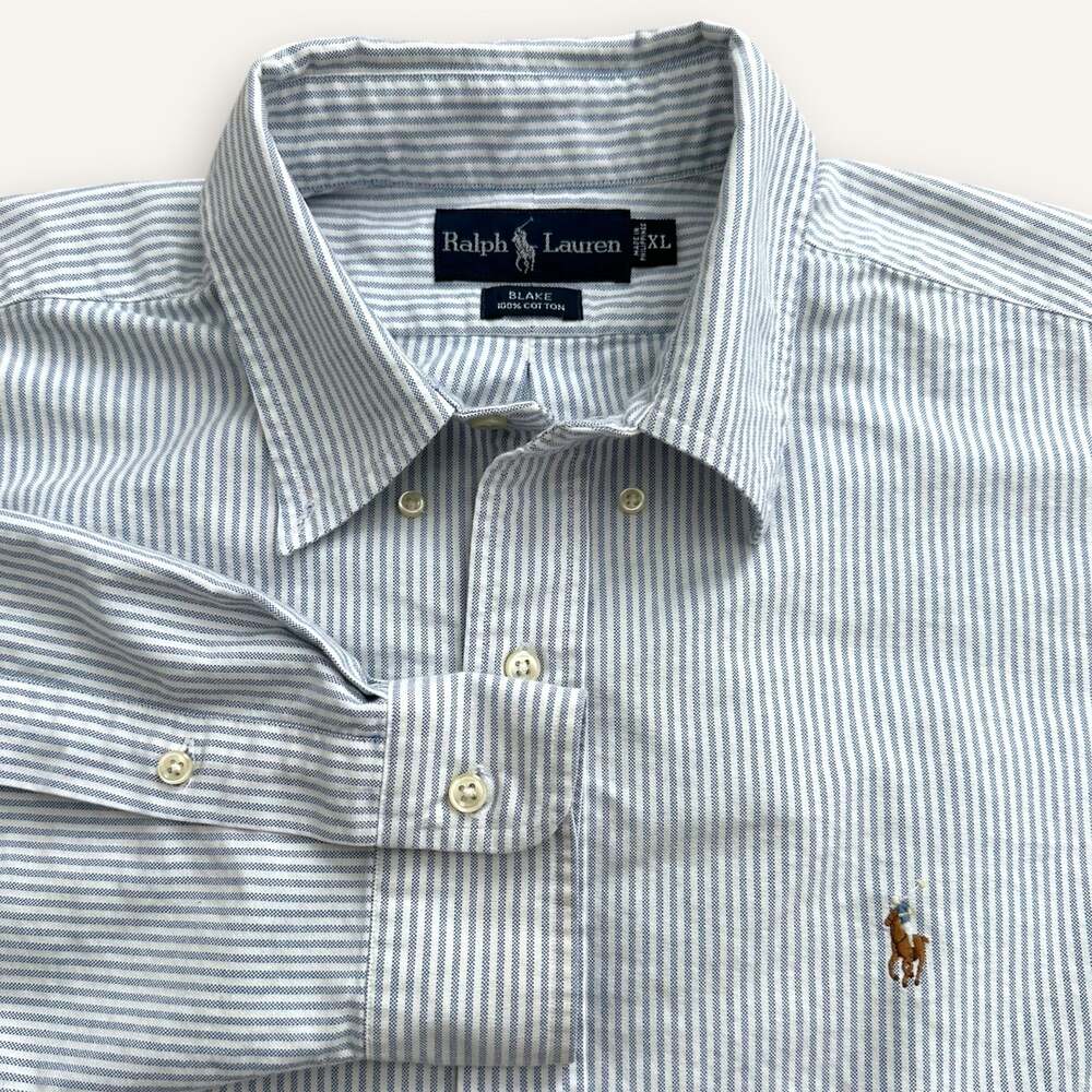 Ralph Lauren Blake Blue and White Striped Button Down with flesh pony